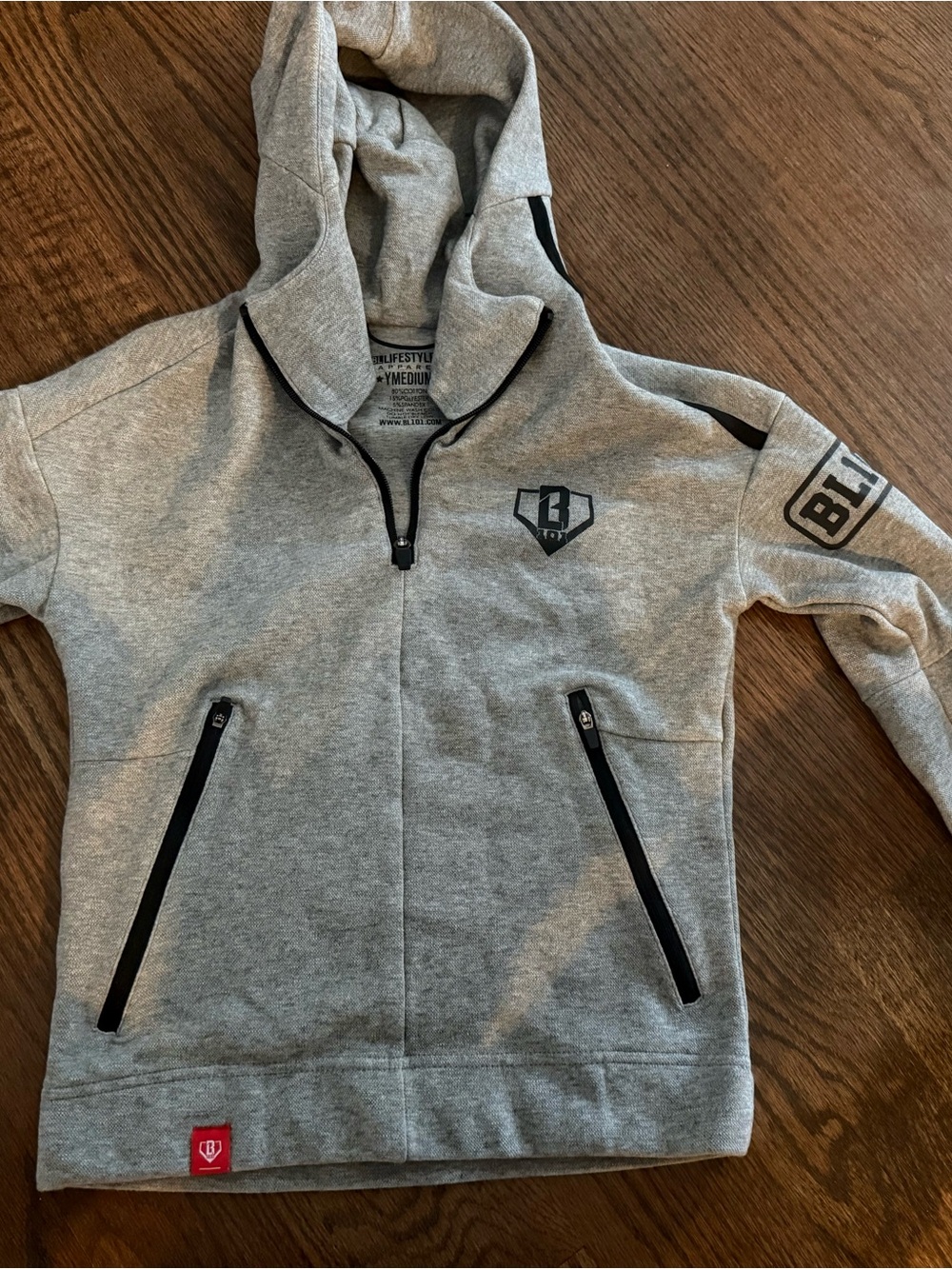 Boys Grey Hooded Zip Sweatshirt with Logo Accents